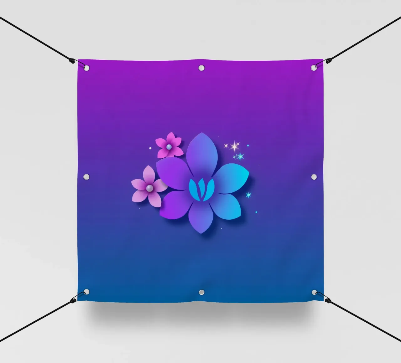design floreale digitale con sfumature di blu e viola telo in pvc da DesignDoodle