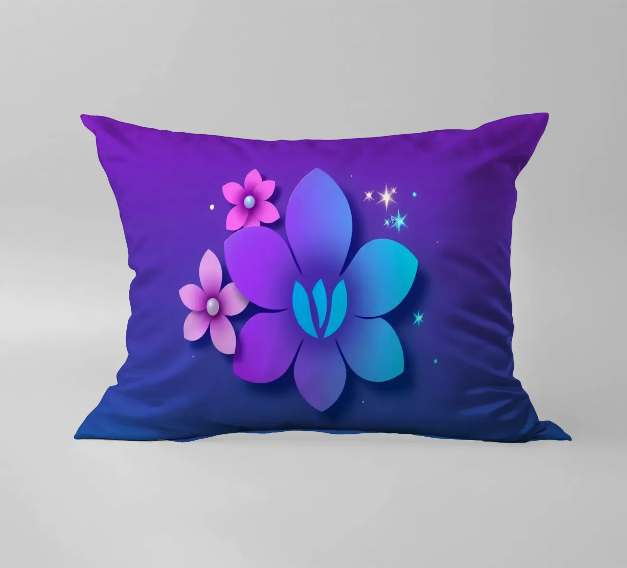 design floreale digitale con sfumature di blu e viola cuscino da DesignDoodle
