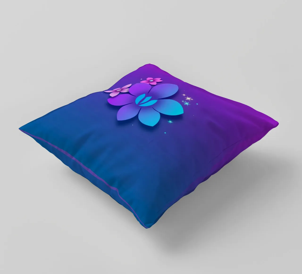 design floreale digitale con sfumature di blu e viola cuscino da DesignDoodle