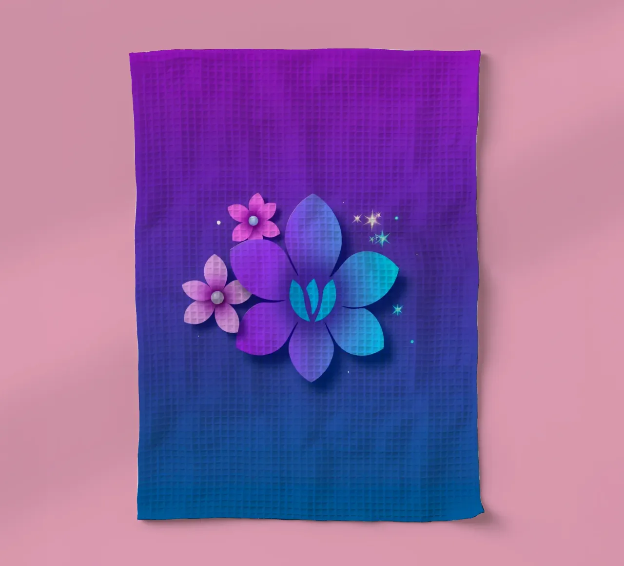 design floreale digitale con sfumature di blu e viola canovaccio da cucina da DesignDoodle