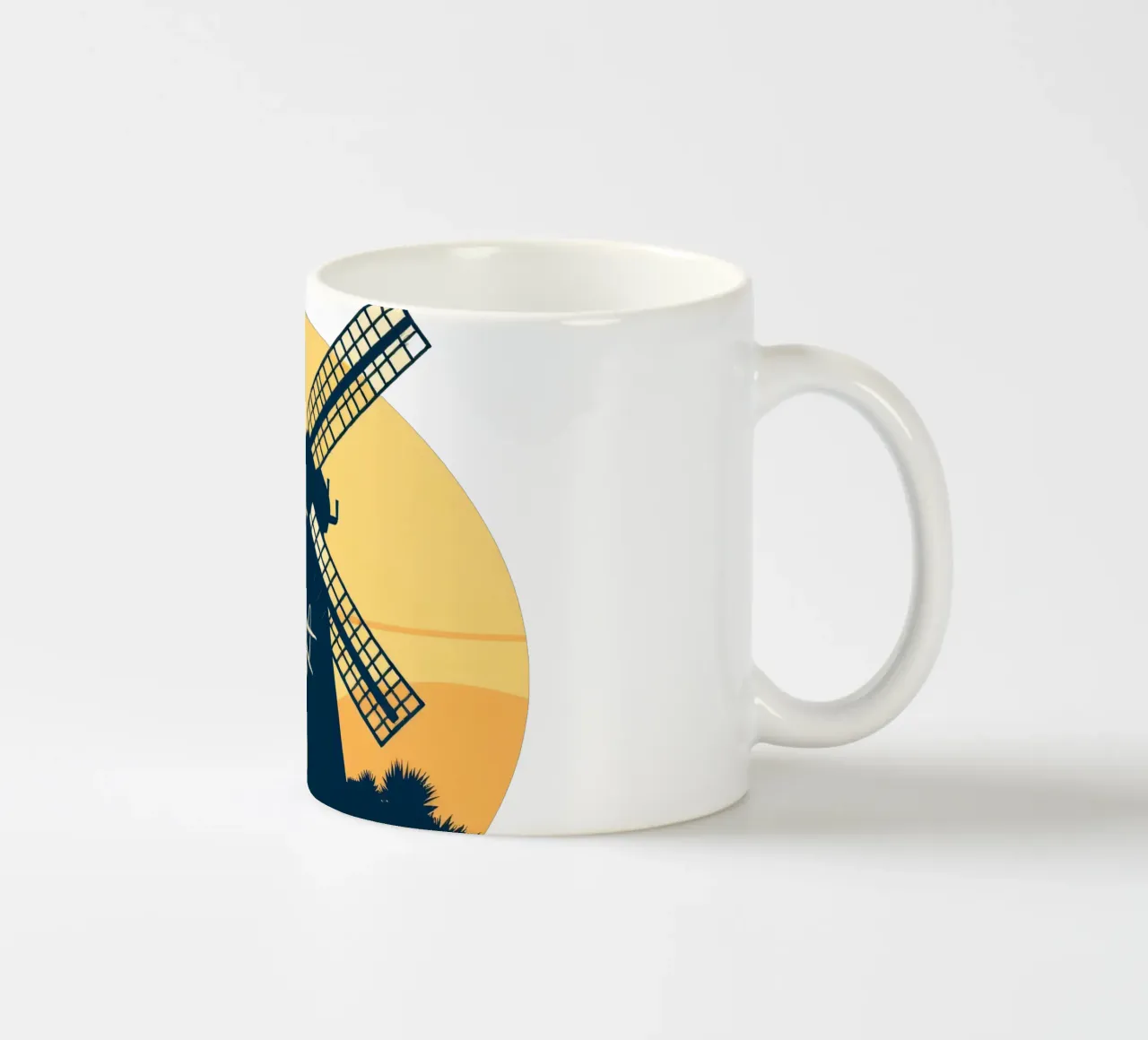 La silhouette di un mulino a vento al tramonto con un aereo in volo tazza in ceramica da DesignDoodle
