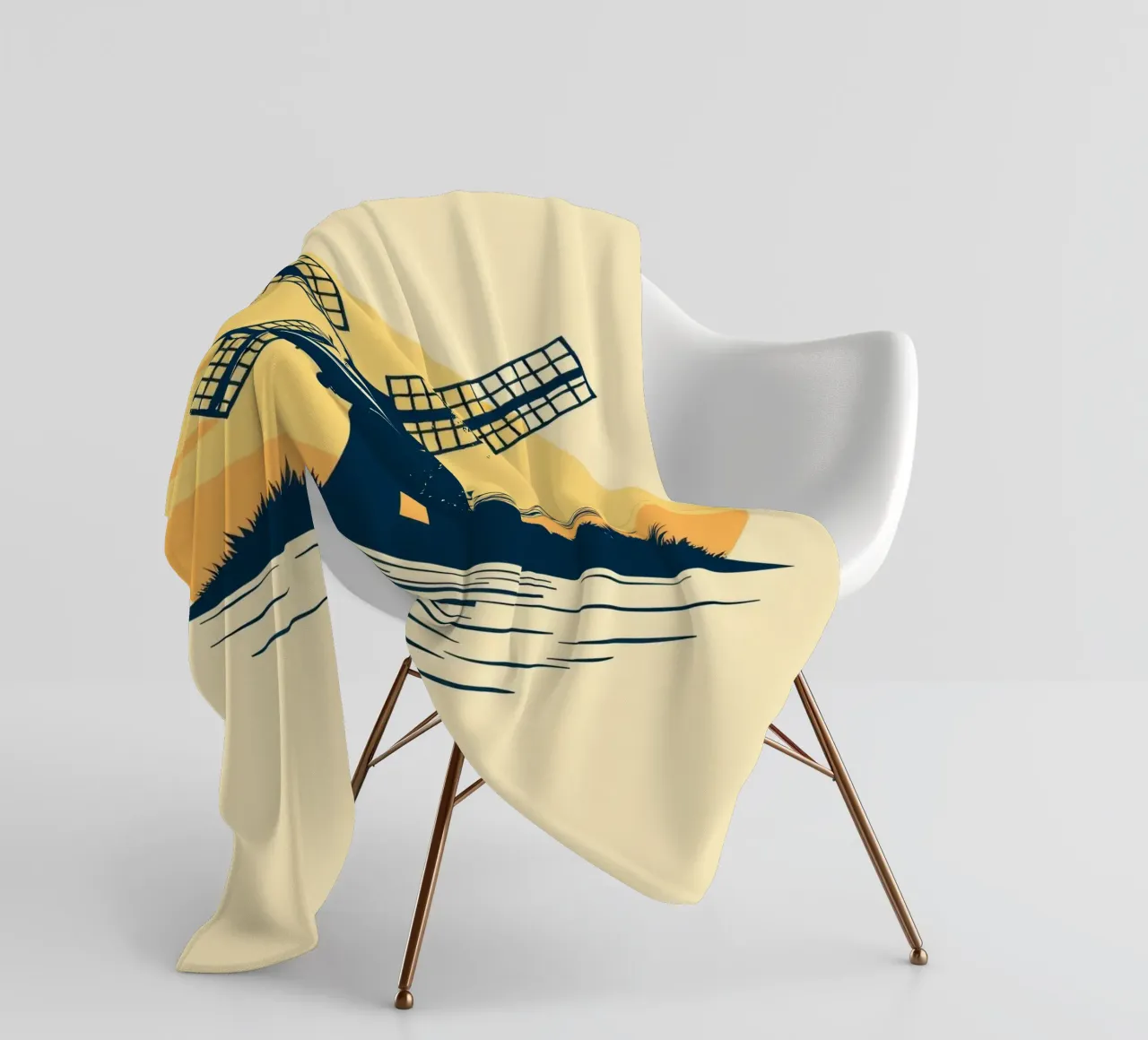 La silhouette di un mulino a vento al tramonto con un aereo in volo coperta in pile da DesignDoodle