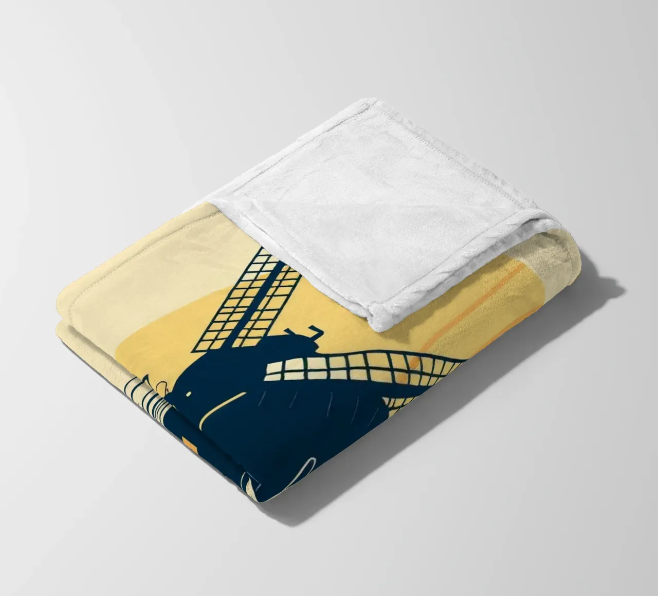 La silhouette di un mulino a vento al tramonto con un aereo in volo coperta in pile da DesignDoodle