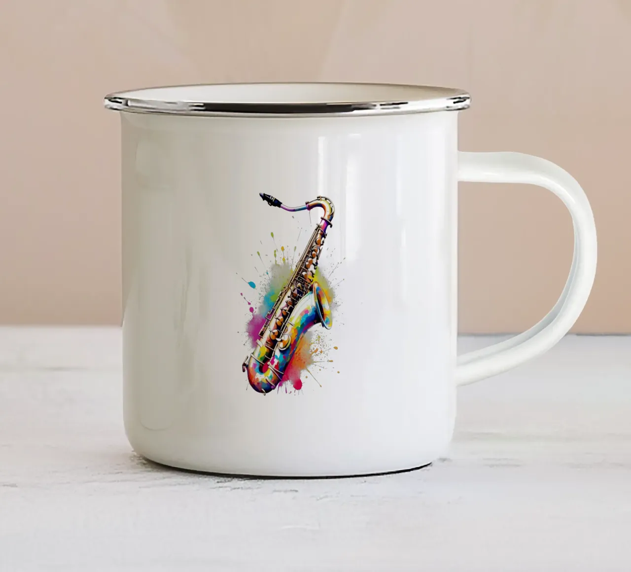 sassofono in acquerello tazza in smalto da ARTVI-SHOP