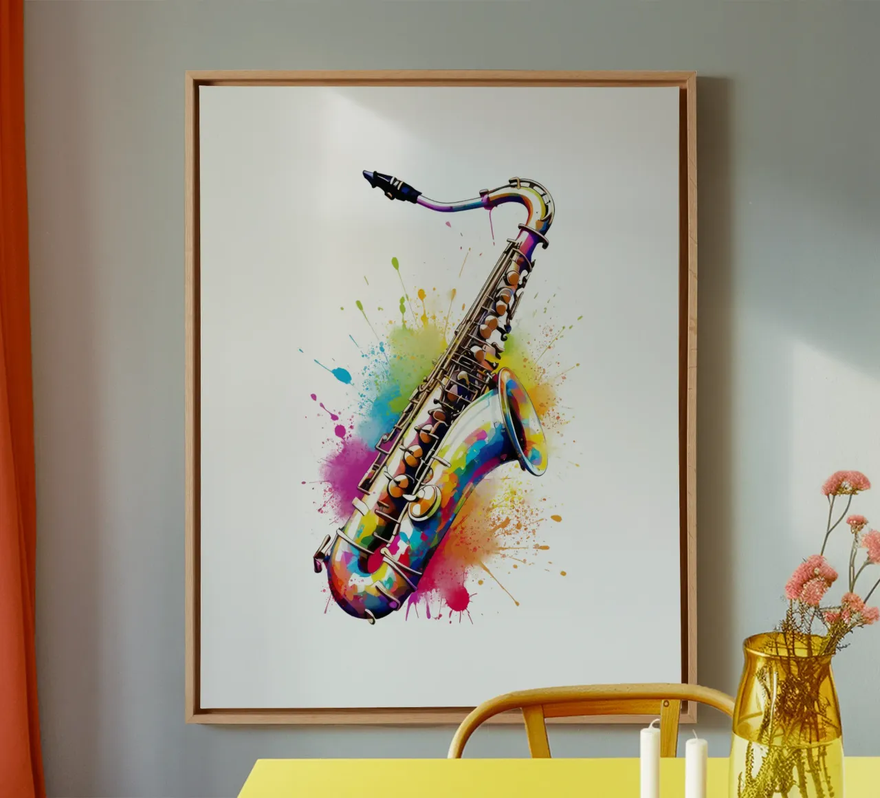 sassofono in acquerello tela con Cornice a cassetta da 🎁 ARTVI-SHOP