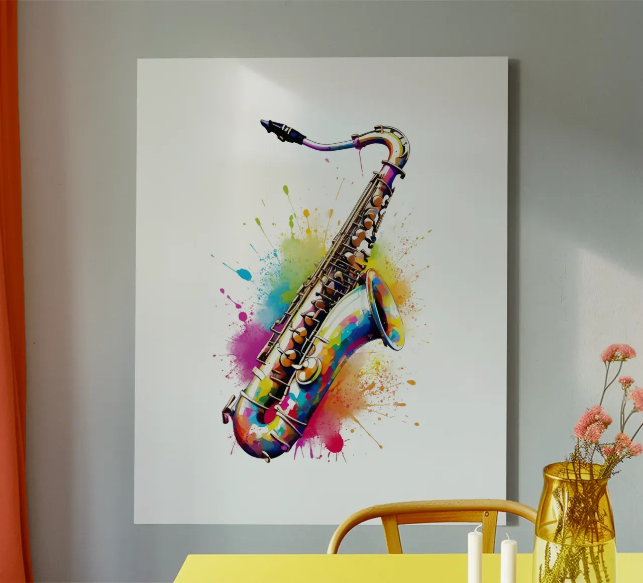 sassofono in acquerello tela con Cornice a cassetta da 🎁 ARTVI-SHOP