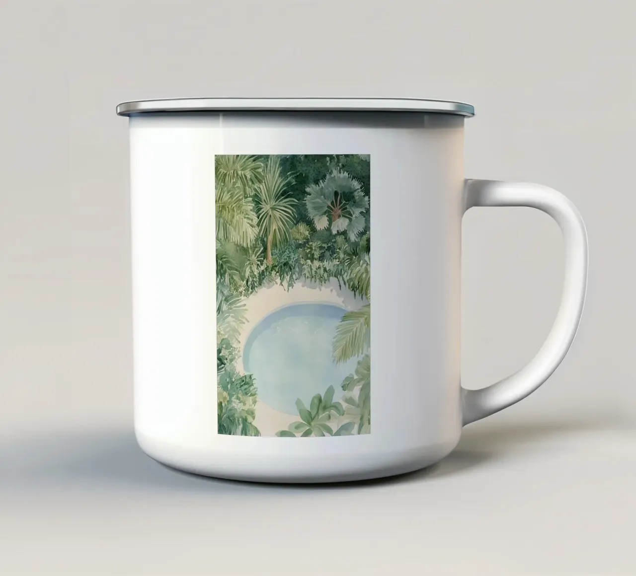 Oasi tropicale ad acquerello tazza in smalto da Melloi Art Print
