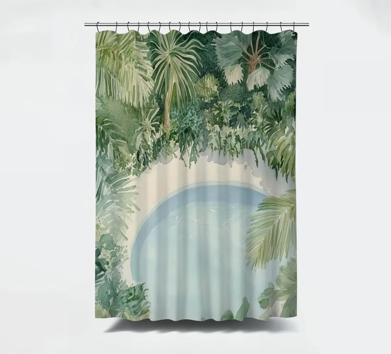Tropical Watercolor Oasis shower curtain by Melloi Art Print