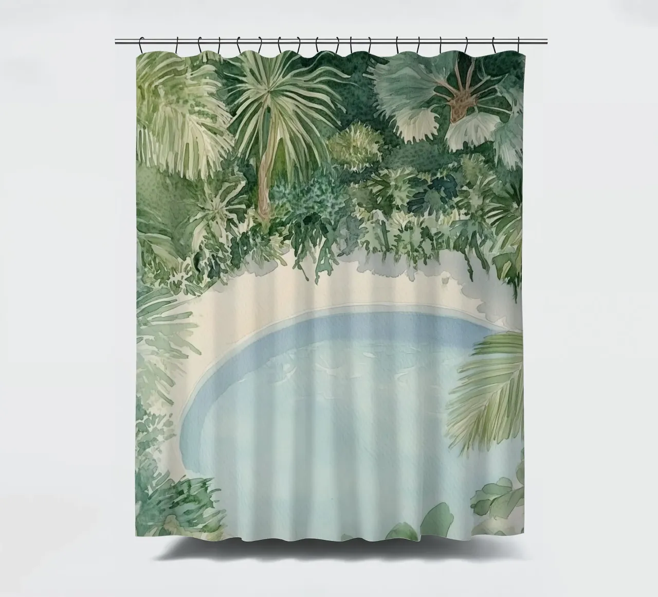 Tropical Watercolor Oasis shower curtain by Melloi Art Print