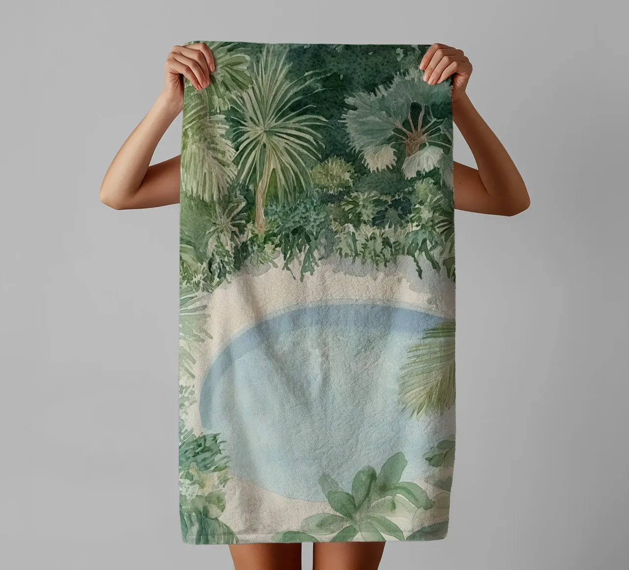 Oasi tropicale ad acquerello asciugamano da bagno da Melloi Art Print