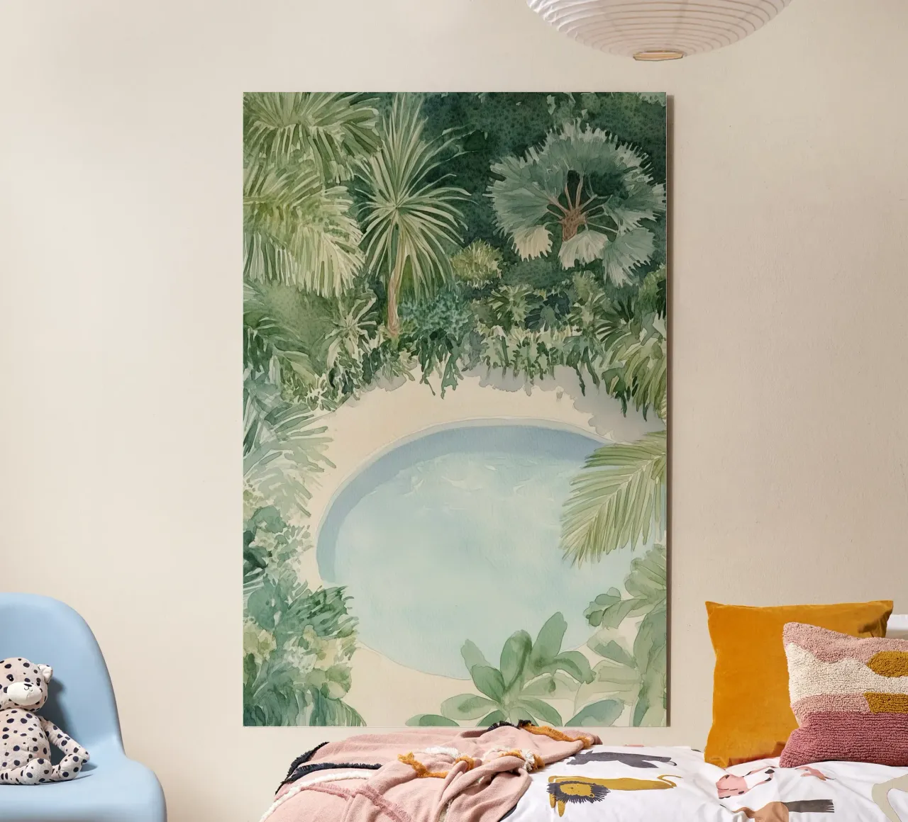Oasi tropicale ad acquerello alluminio dibond da Melloi Art Print
