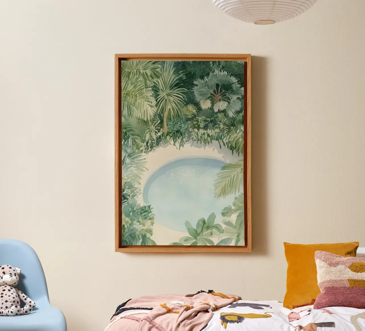 Tropical Watercolor Oasis canvas with Floater frame by Melloi Art Print