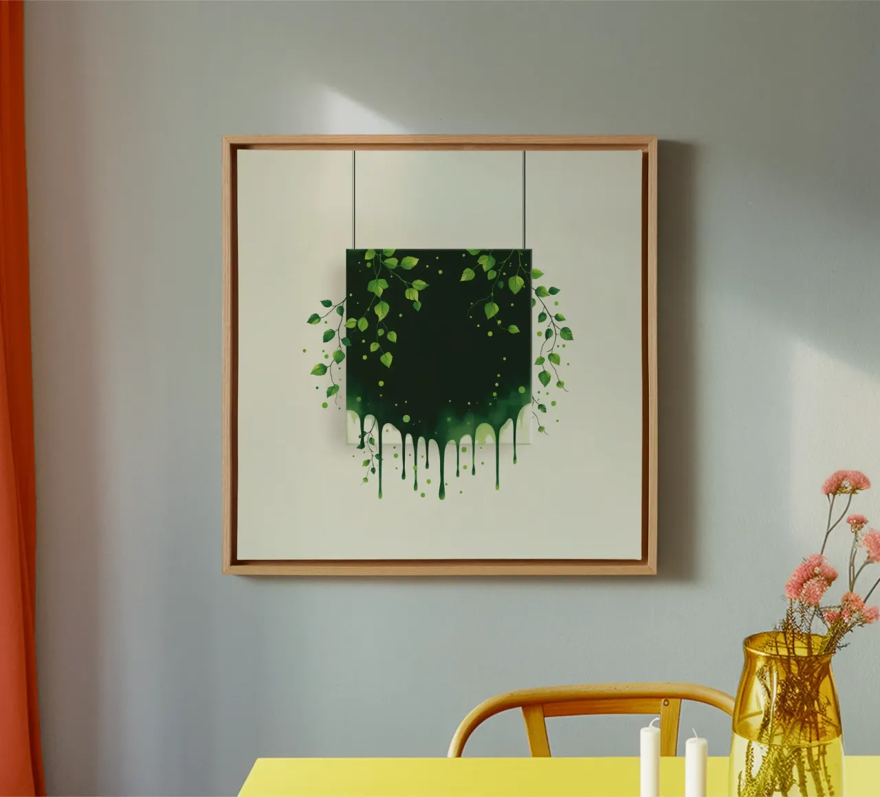 Een groen abstract kunstwerk met druipende verf canvas met Baklijst van DesignDoodle