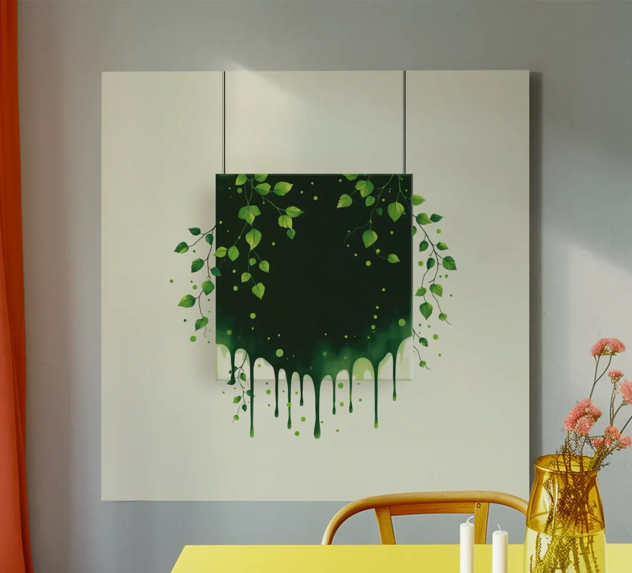 Een groen abstract kunstwerk met druipende verf canvas met Baklijst van DesignDoodle