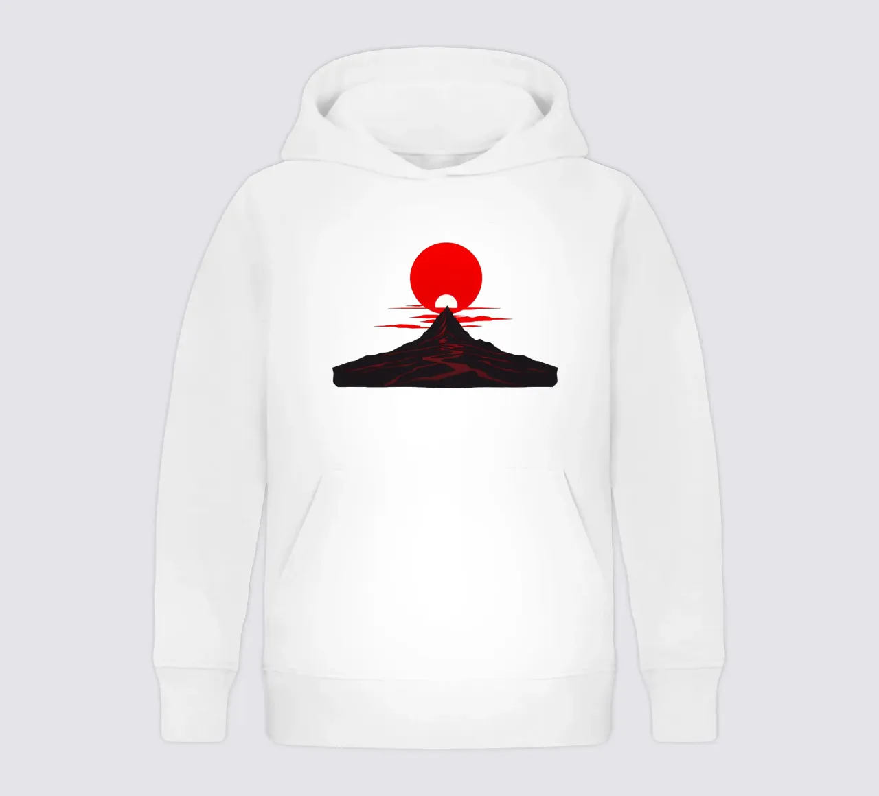Tramonto su un drammatico paesaggio montano con un sole rosso e deciso felpa bambino con cappuccio da DesignDoodle