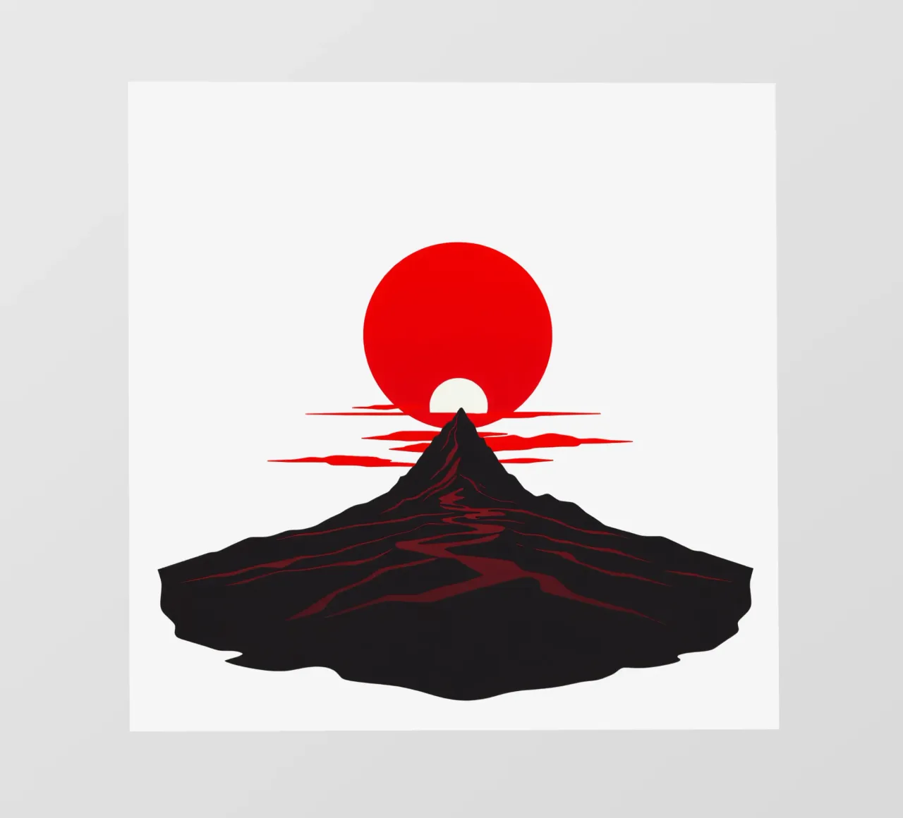 Tramonto su un drammatico paesaggio montano con un sole rosso e deciso telo in pvc da DesignDoodle