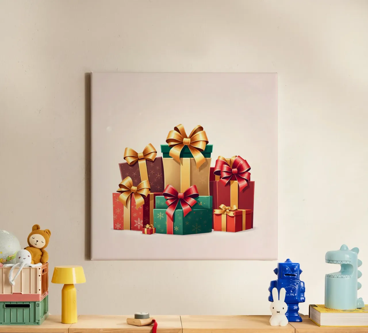Una vivace collezione di scatole regalo splendidamente confezionate tela con Cornice a cassetta da DesignDoodle
