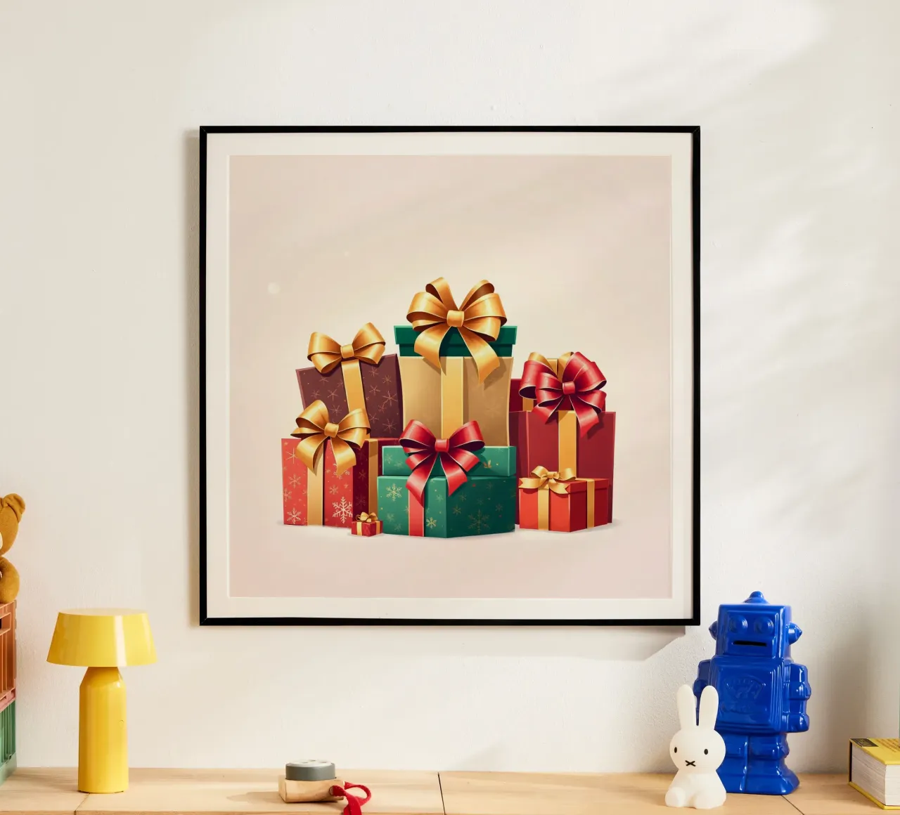 Una vivace collezione di scatole regalo splendidamente confezionate poster da DesignDoodle