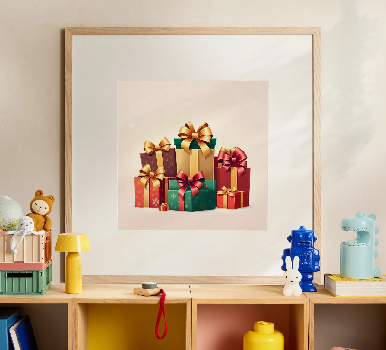 Una vivace collezione di scatole regalo splendidamente confezionate poster da DesignDoodle