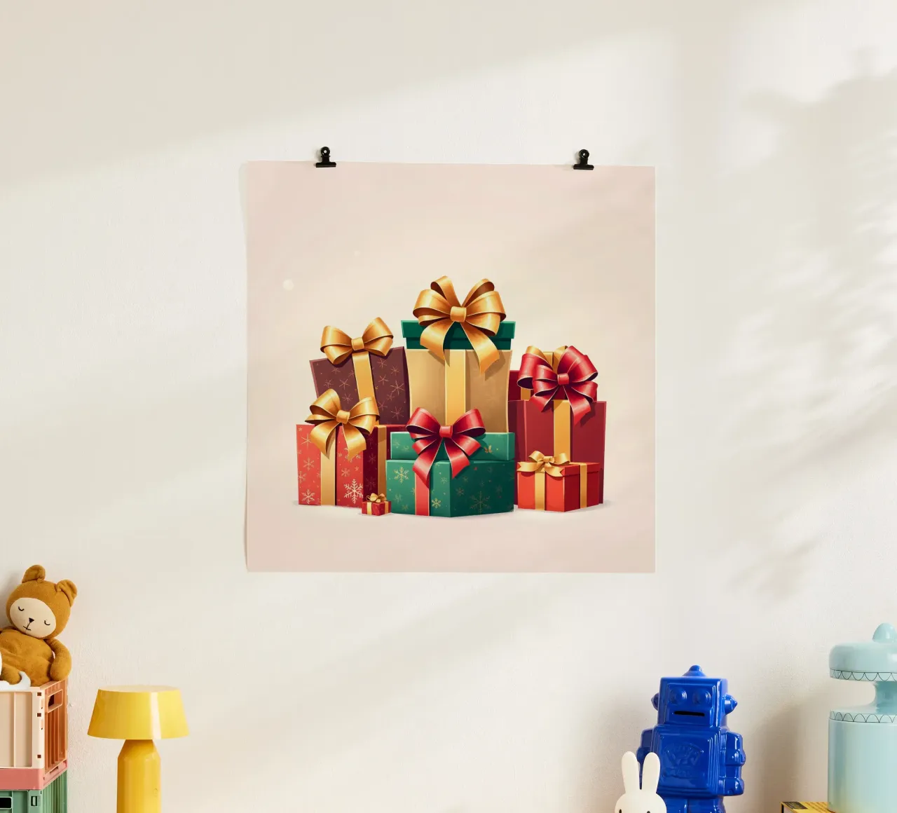 Una vivace collezione di scatole regalo splendidamente confezionate poster da DesignDoodle