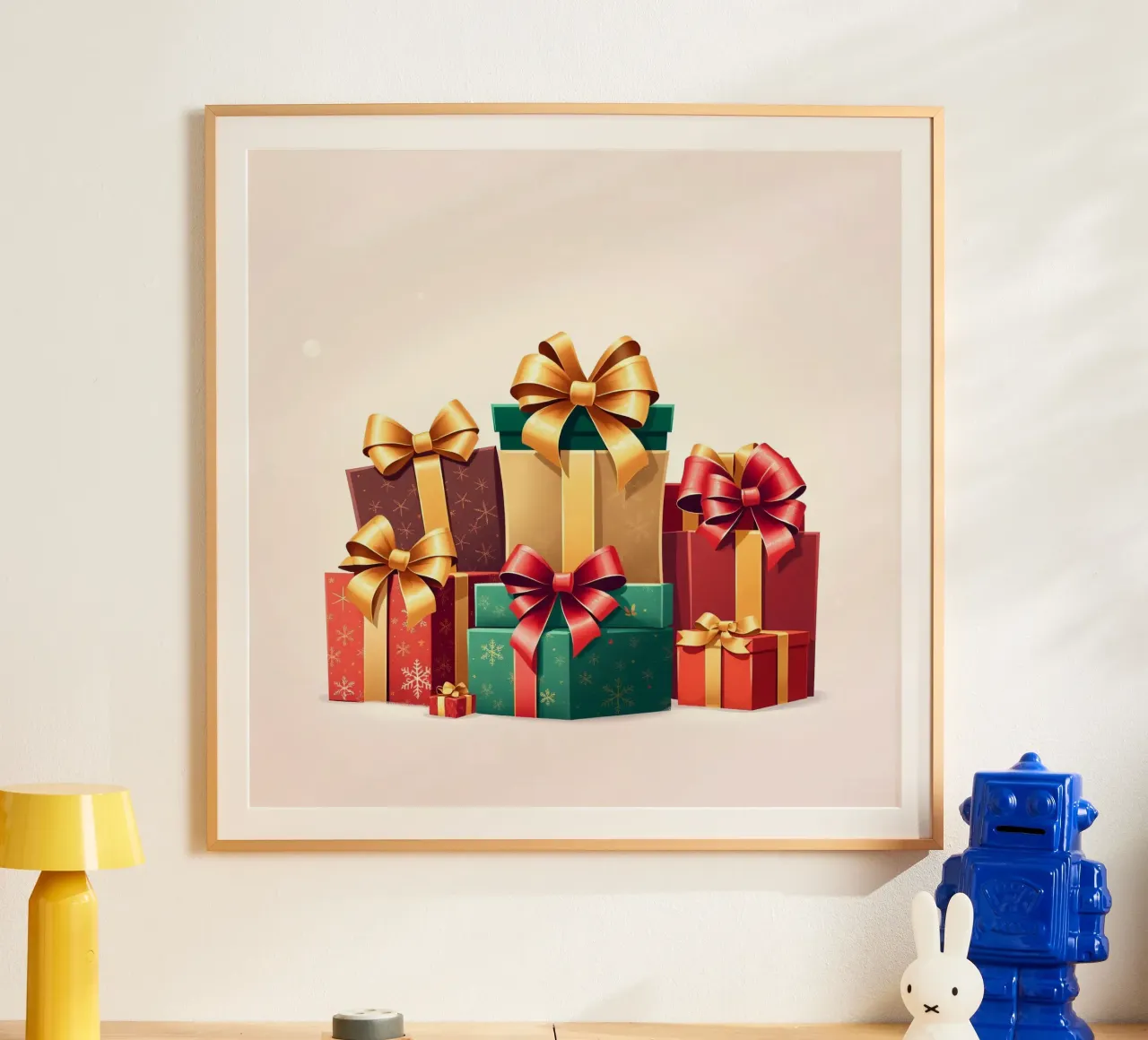 Una vivace collezione di scatole regalo splendidamente confezionate poster da DesignDoodle
