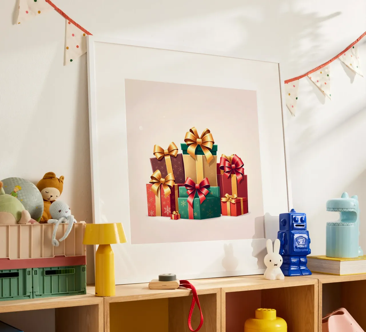 Una vivace collezione di scatole regalo splendidamente confezionate poster da DesignDoodle