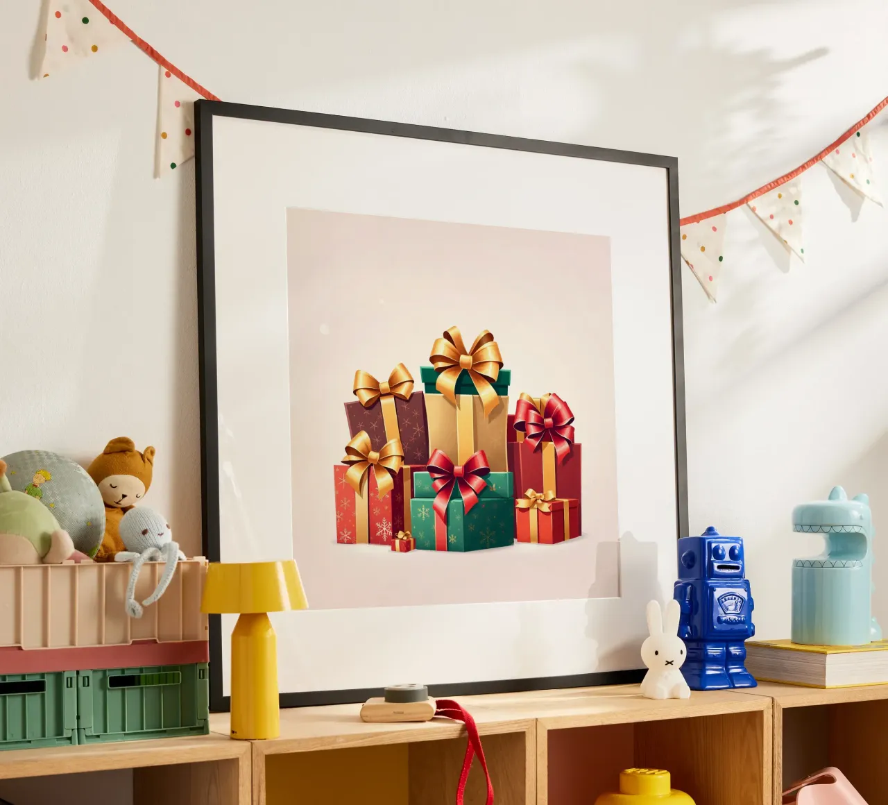 Una vivace collezione di scatole regalo splendidamente confezionate poster da DesignDoodle