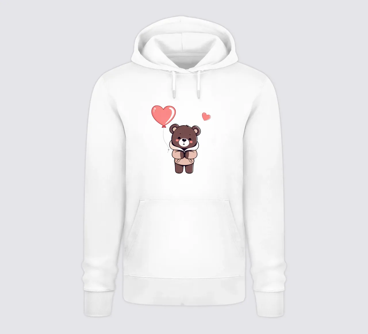 Mignon ours de dessin animé tenant un ballon sur fond rose sweat à capuche de DesignDoodle