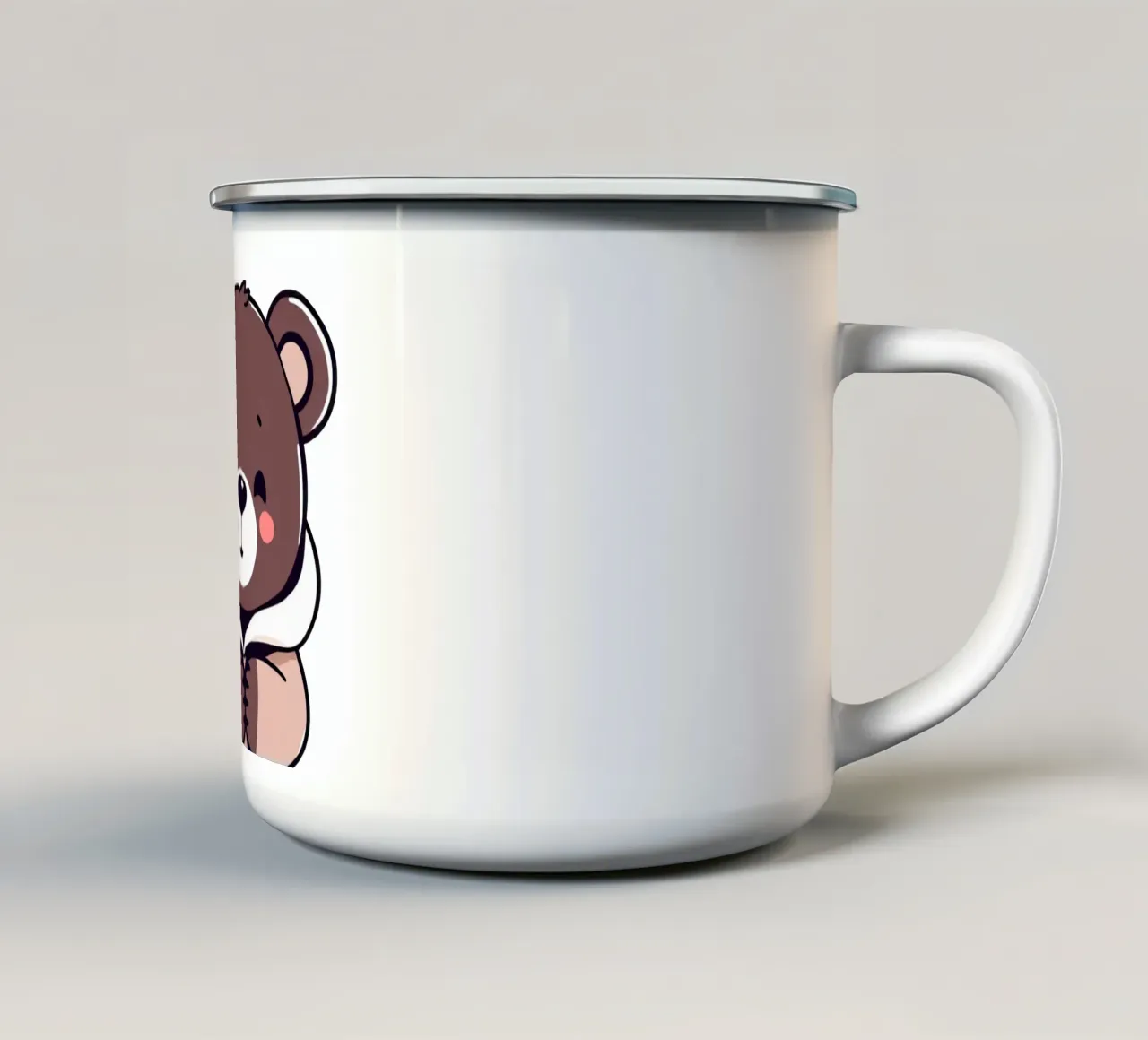 Orsetto carino dei cartoni animati che tiene un palloncino su sfondo rosa tazza in smalto da DesignDoodle