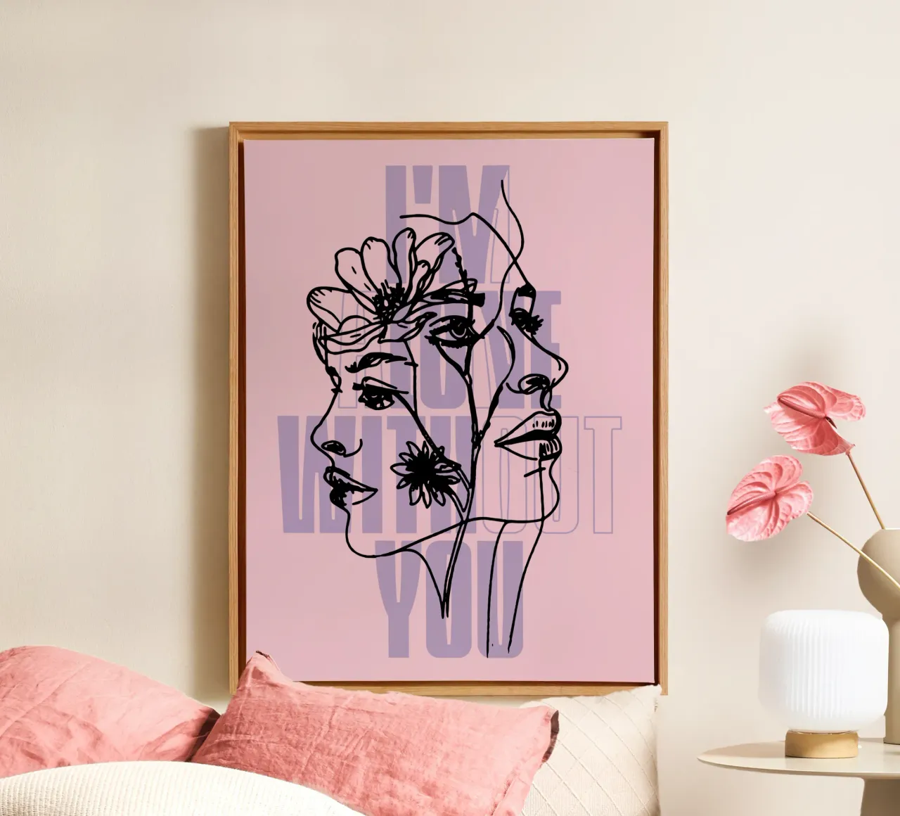 Enamorado de ti sketch lienzo con Marco flotante de Gunawan Rb