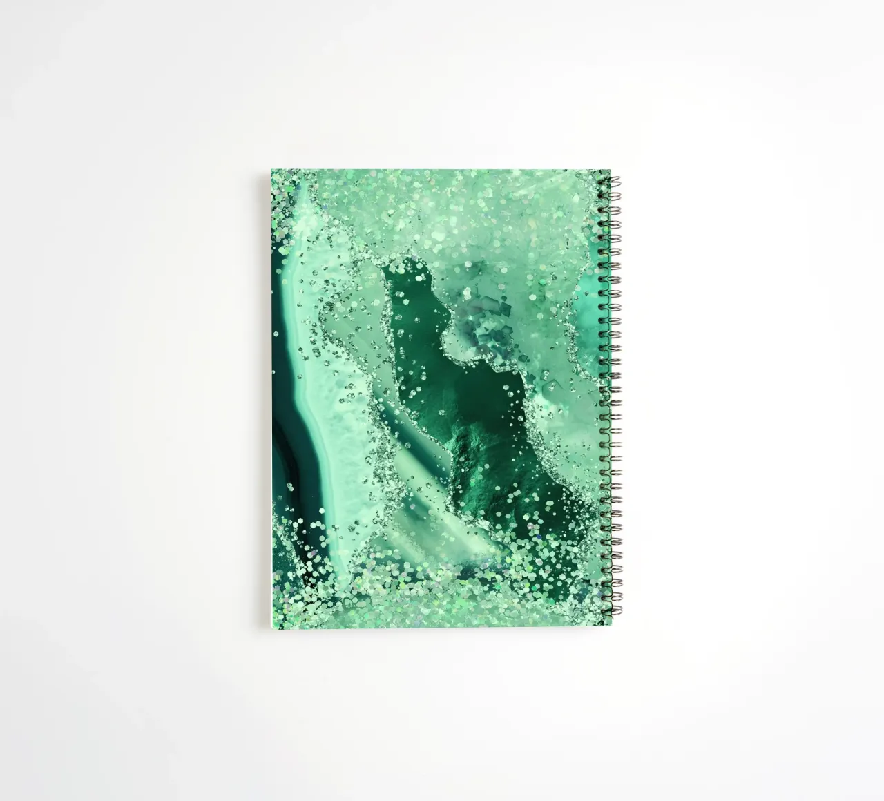 Emerald Glitter Agate Texture 03 spiral notebook by Gemstone Textures