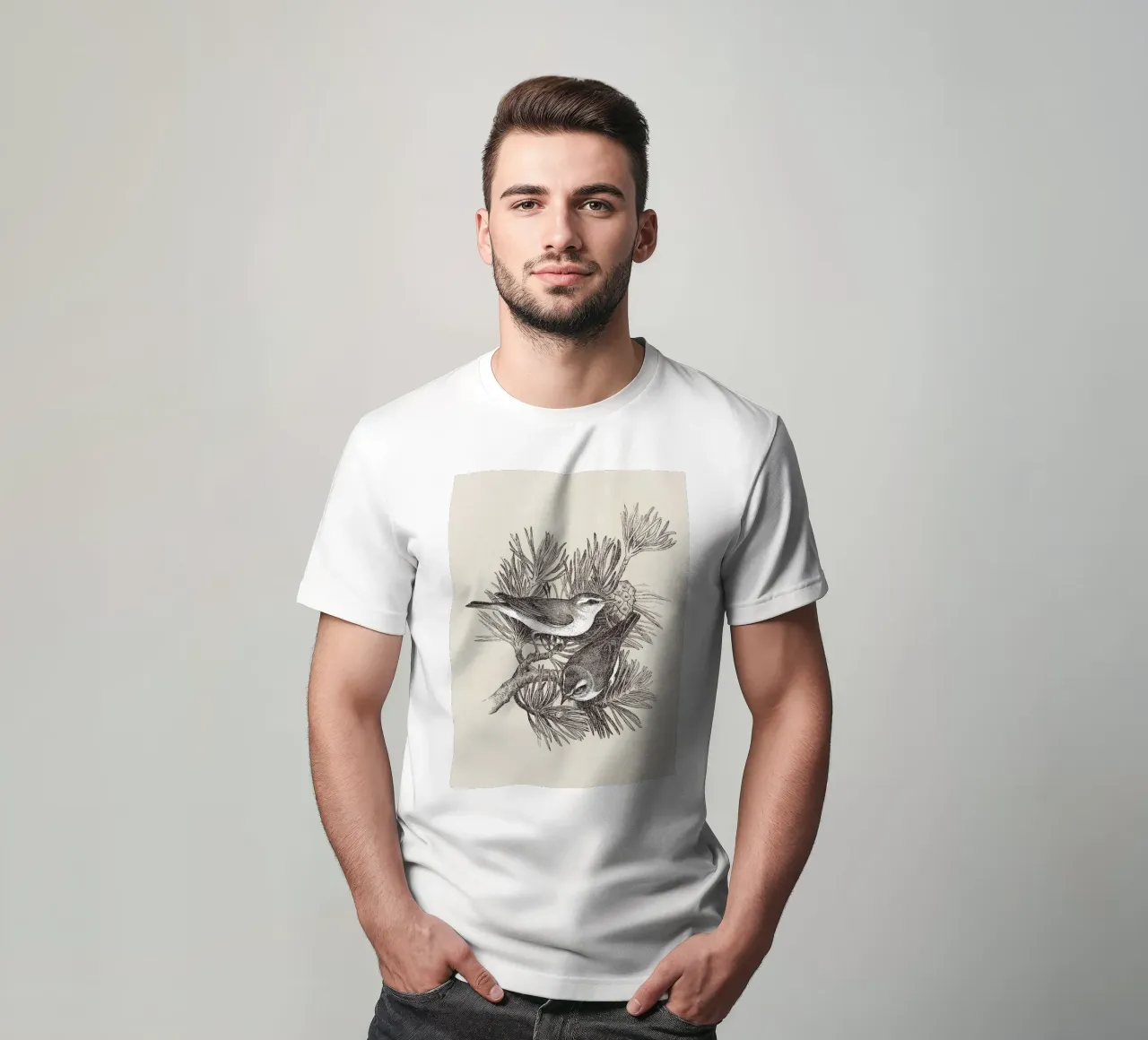 Pine Branch with Birds t-shirt da apoloprints