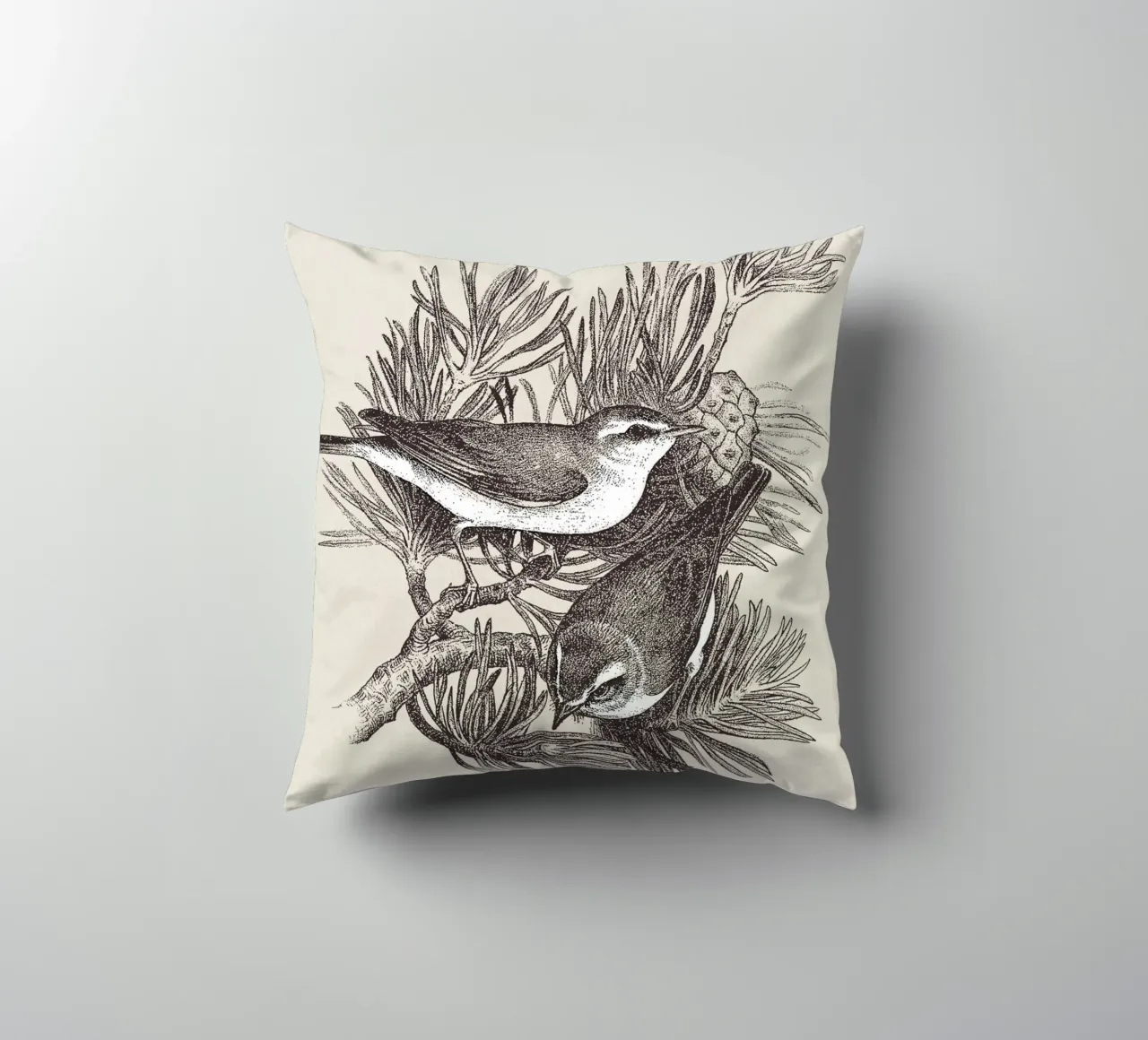 Pine Branch with Birds cuscino da apoloprints