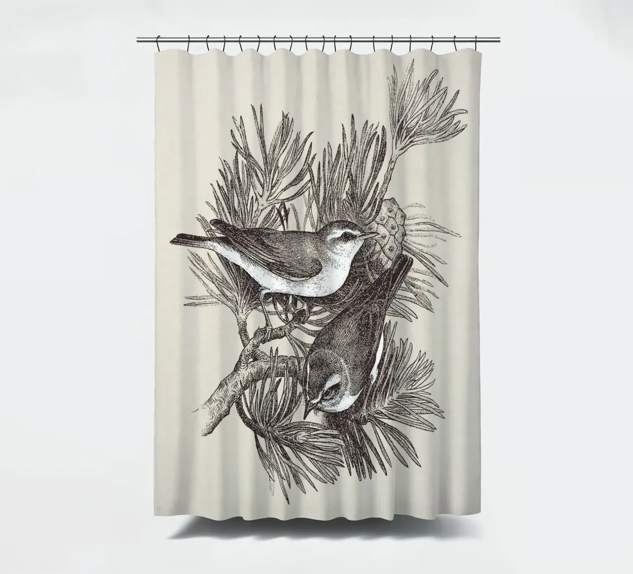Pine Branch with Birds tenda da doccia da apoloprints