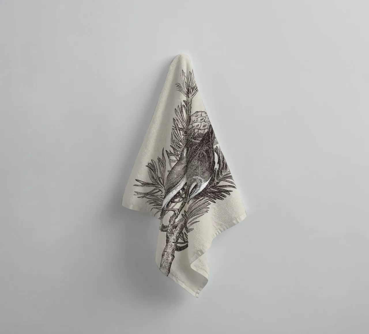 Pine Branch with Birds asciugamano da bagno da apoloprints