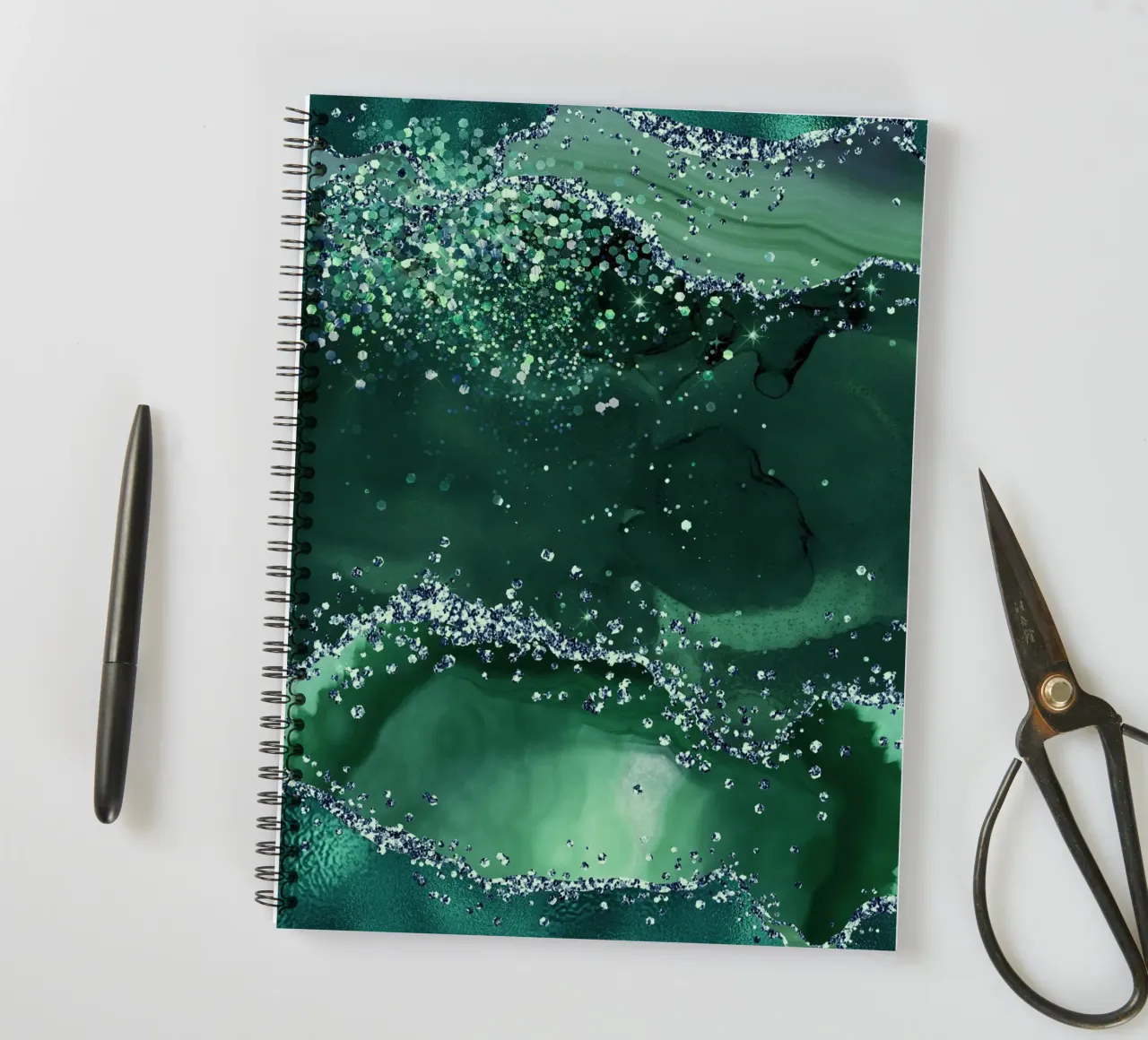 Emerald Glitter Agate Texture 04 spiral notebook by Gemstone Textures