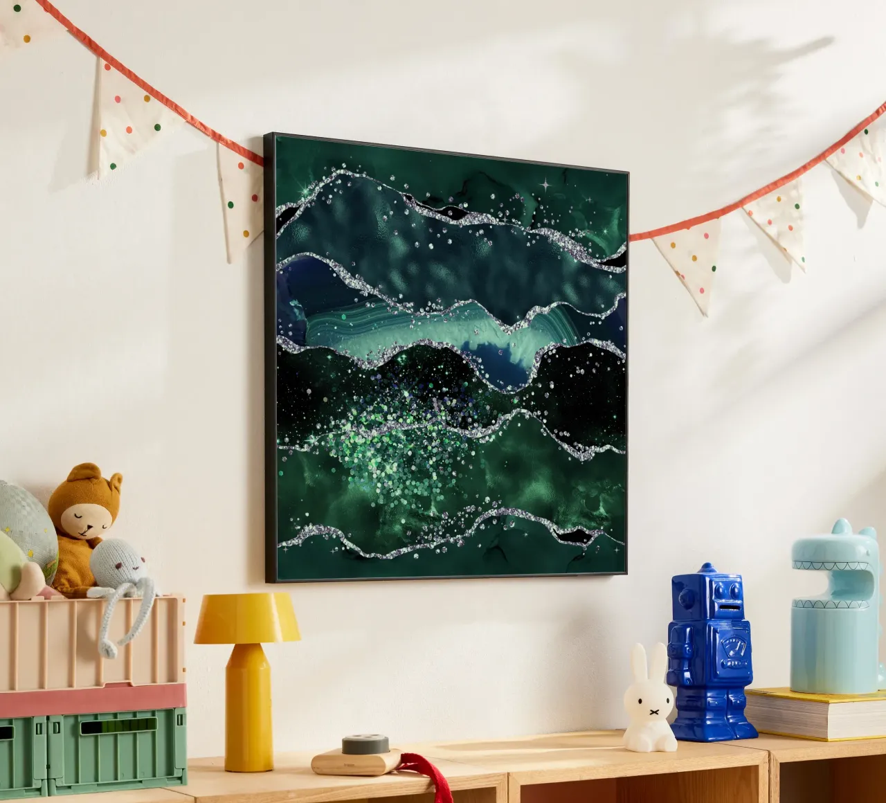 Smaragd-Glitzer-Achat Textur 05 Alu-Dibond von Gemstone Textures