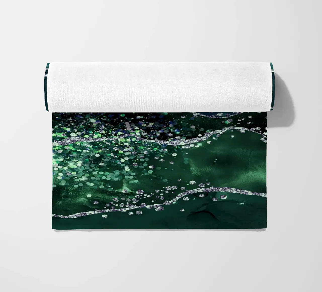 Emerald Glitter Agate Texture 05 beach towel by Gemstone Textures