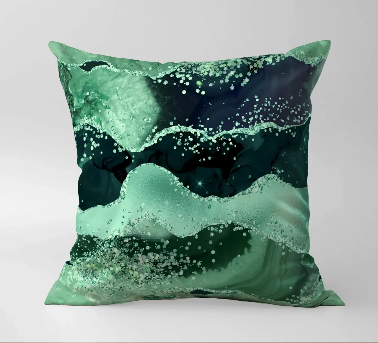 Emerald Glitter Agate Texture 06 decorative cushion by Gemstone Textures