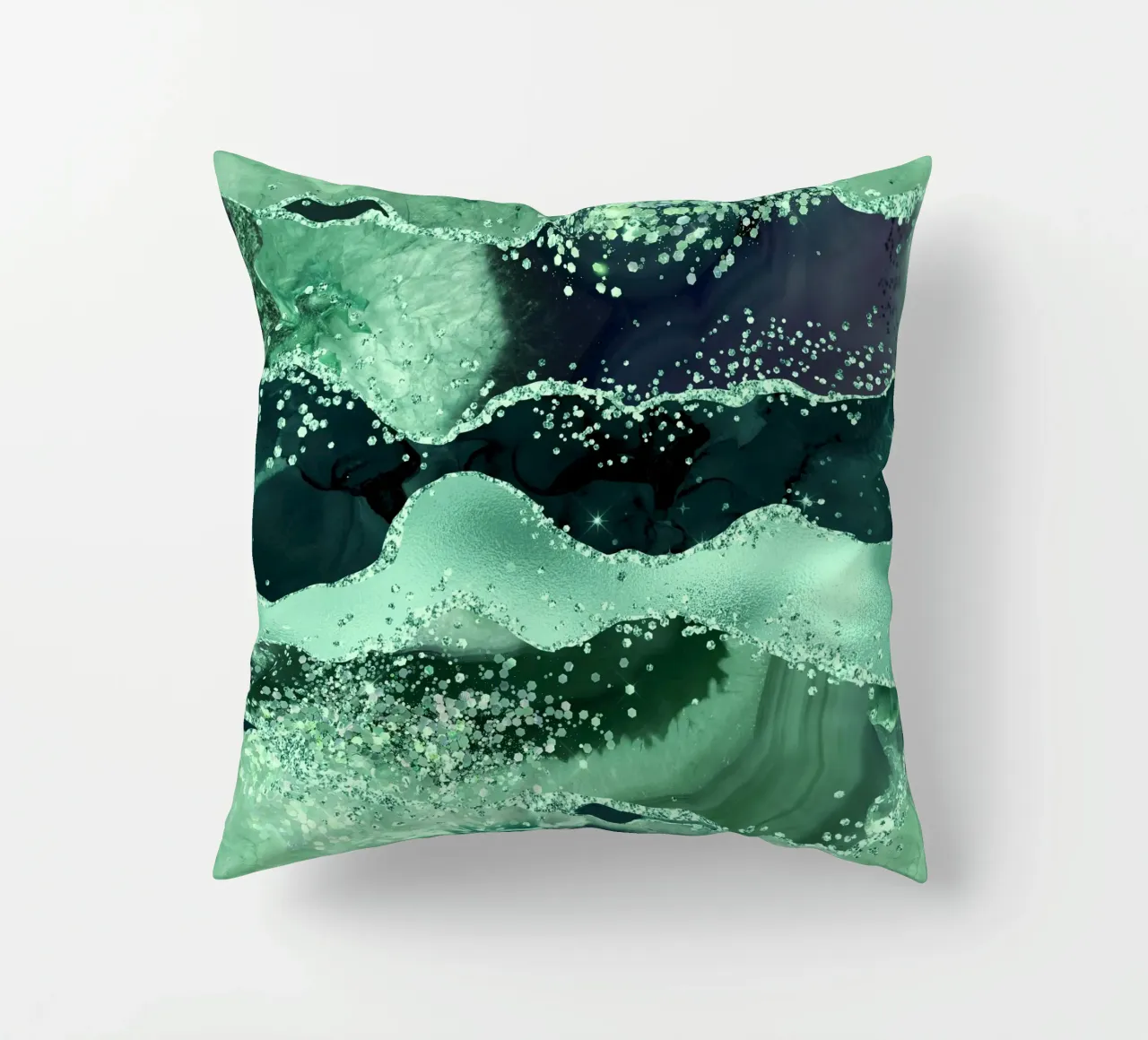 Emerald Glitter Agate Texture 06 decorative cushion by Gemstone Textures
