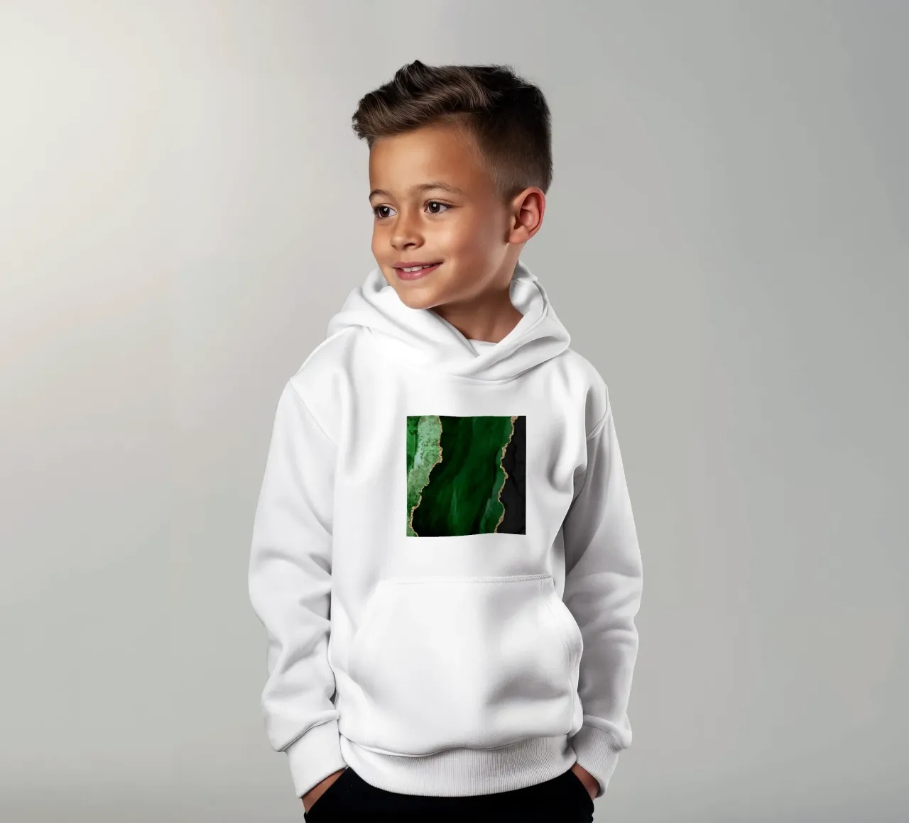 Grün & Gold Achat Textur 01 Kinder Hoodie von Gemstone Textures