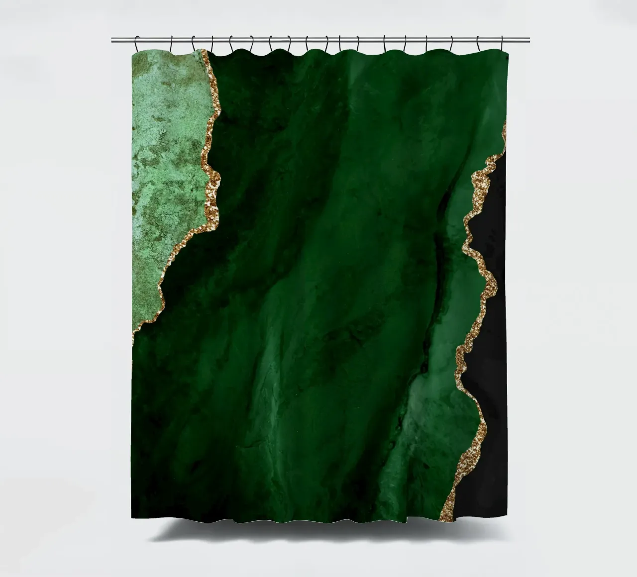 Green & Gold Agate Texture 01 shower curtain by Gemstone Textures