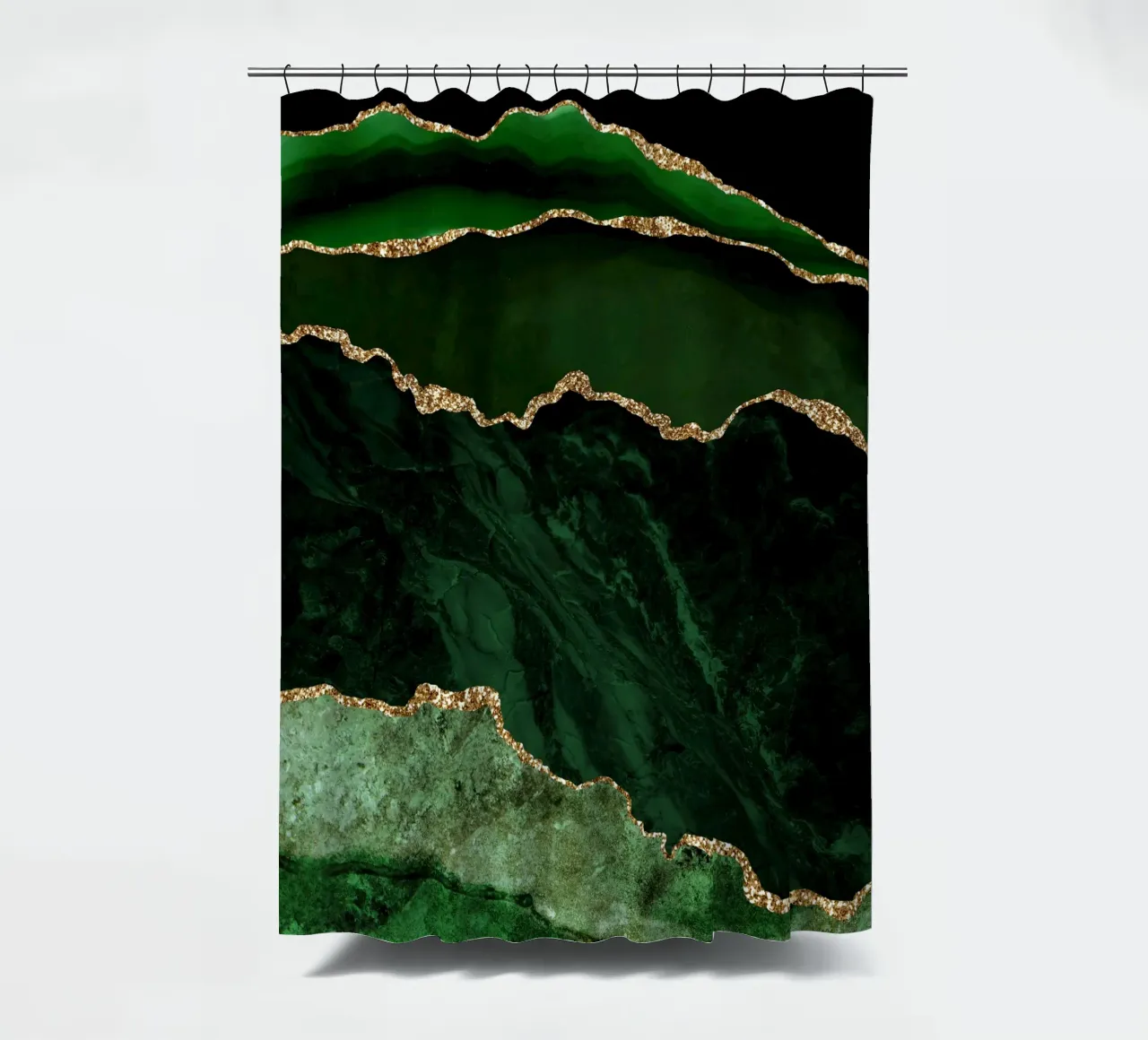 Green & Gold Agate Texture 02 shower curtain by Gemstone Textures