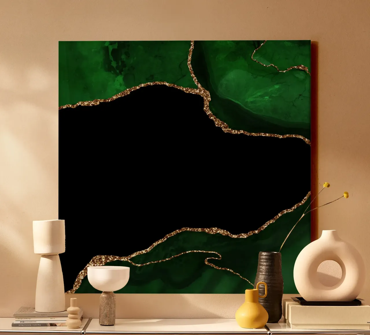 Texture agata verde e oro 04 tela con Cornice a cassetta da Gemstone Textures