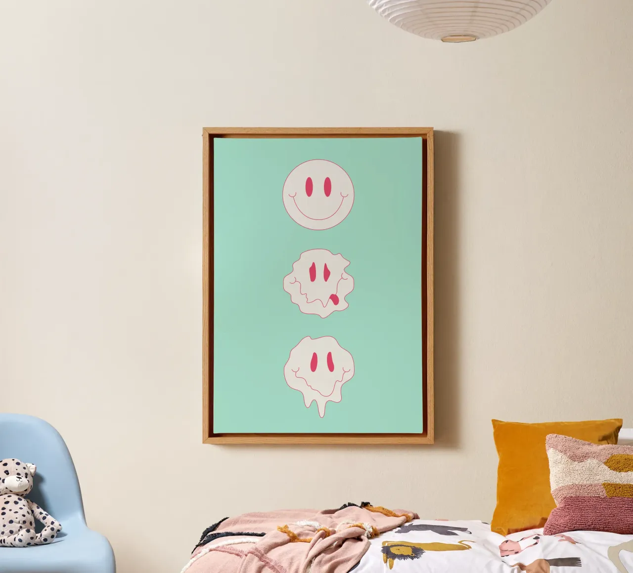 Melting Smile - Trippy Smiley Poster canvas with Floater frame by Studio Mooodz
