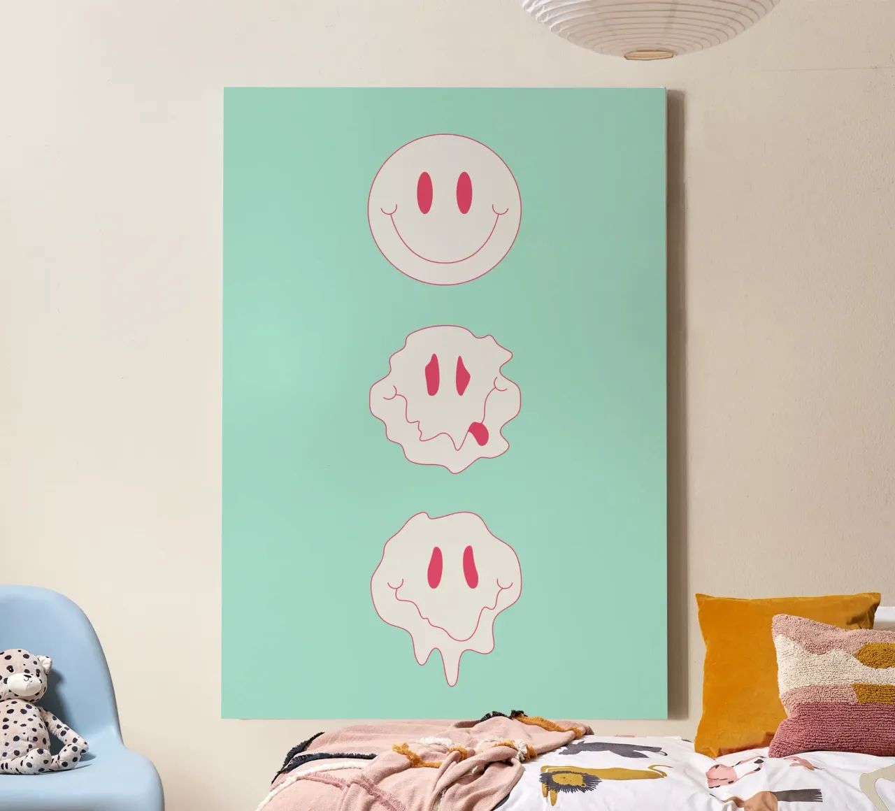 Melting Smile - Trippy Smiley Poster canvas with Floater frame by Studio Mooodz