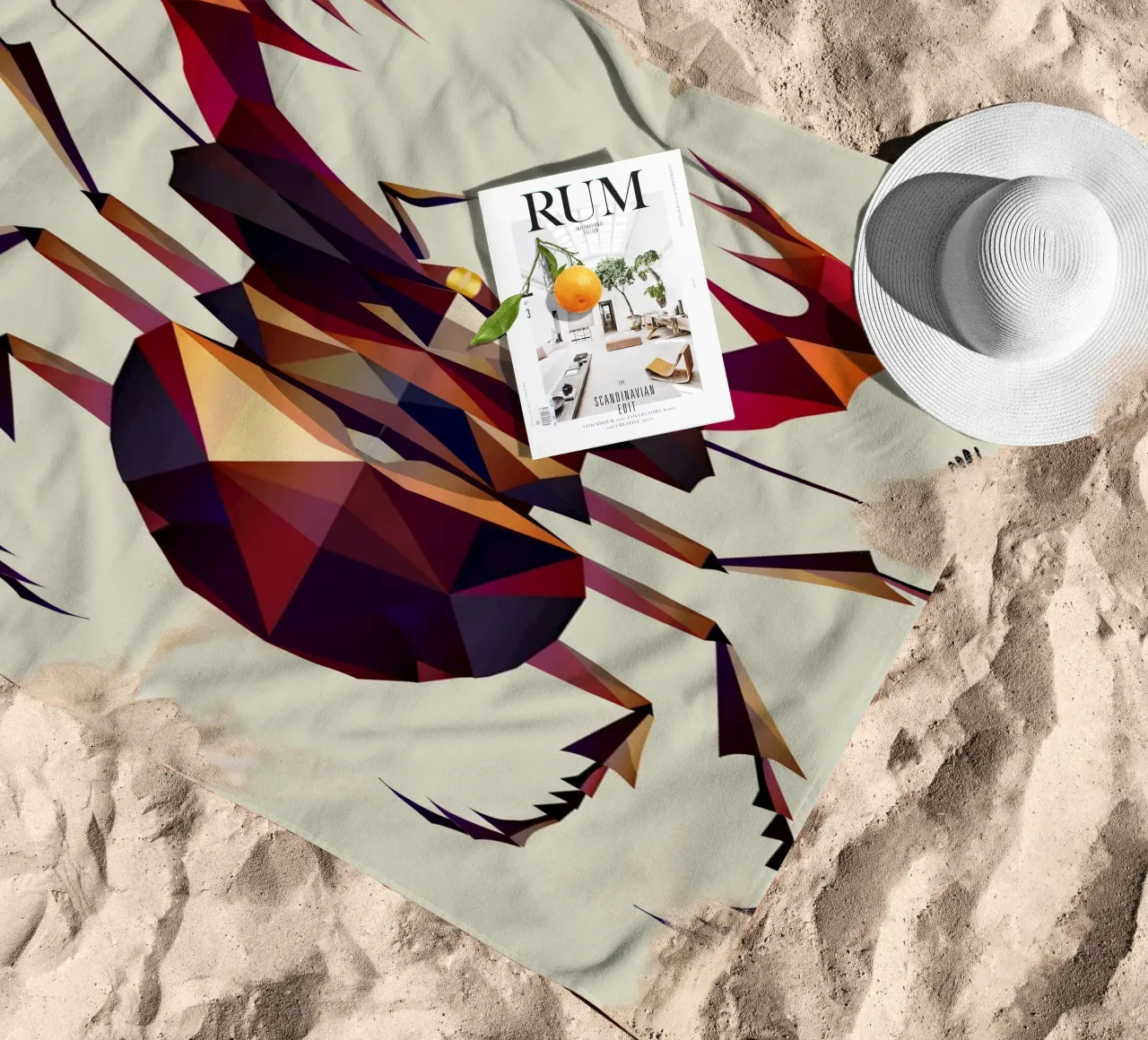Impressive stag beetle in a modern geometric style beach towel by namosh