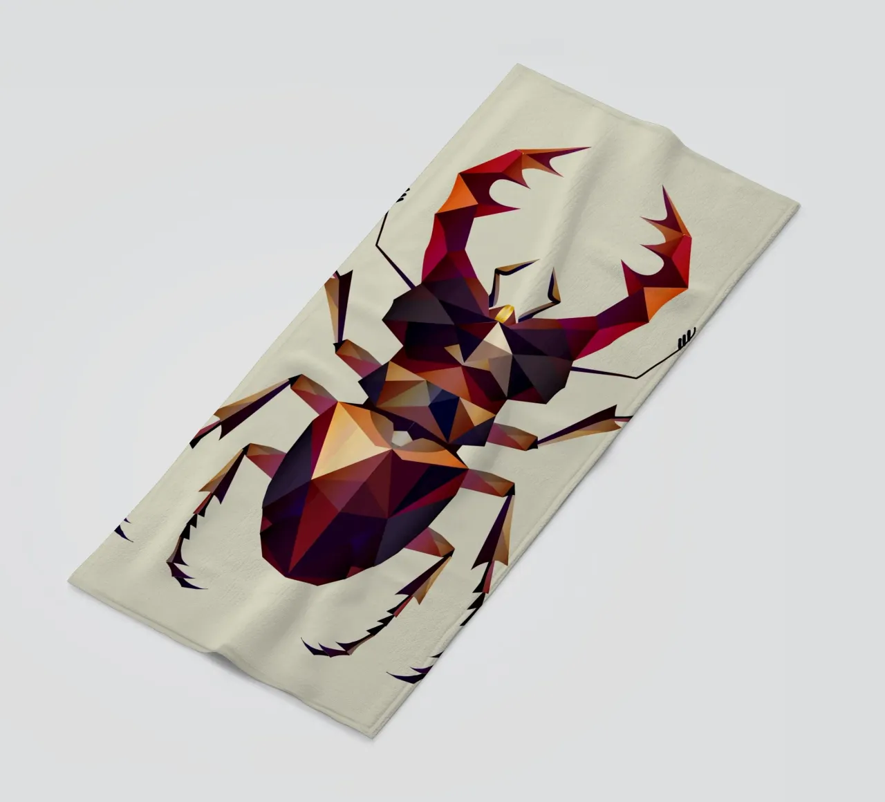 Impressive stag beetle in a modern geometric style beach towel by namosh