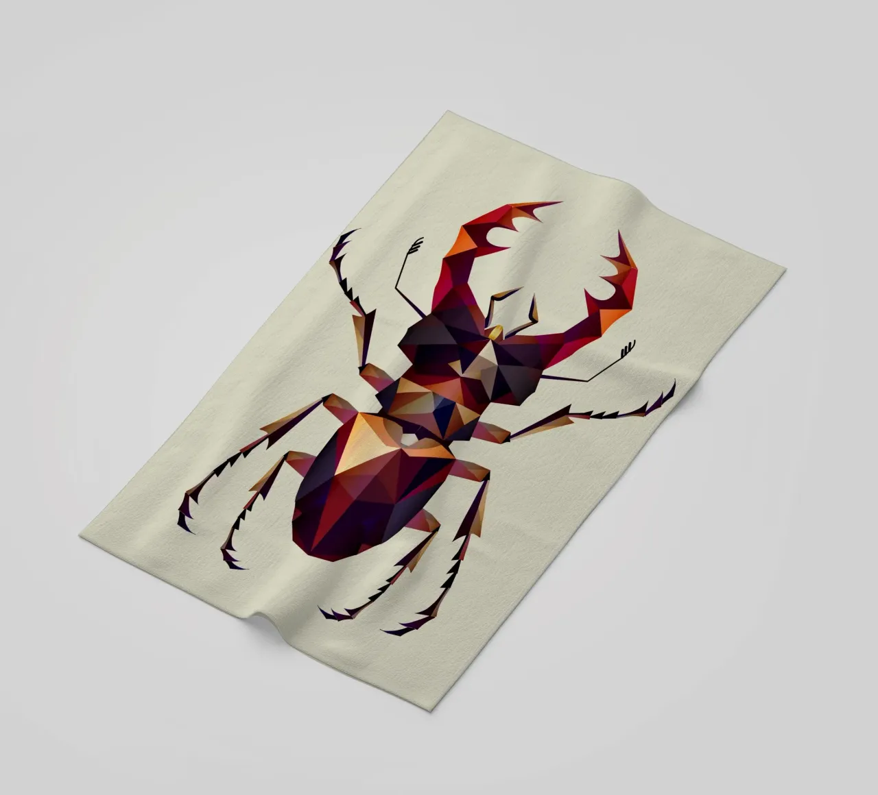 Impressive stag beetle in a modern geometric style beach towel by namosh