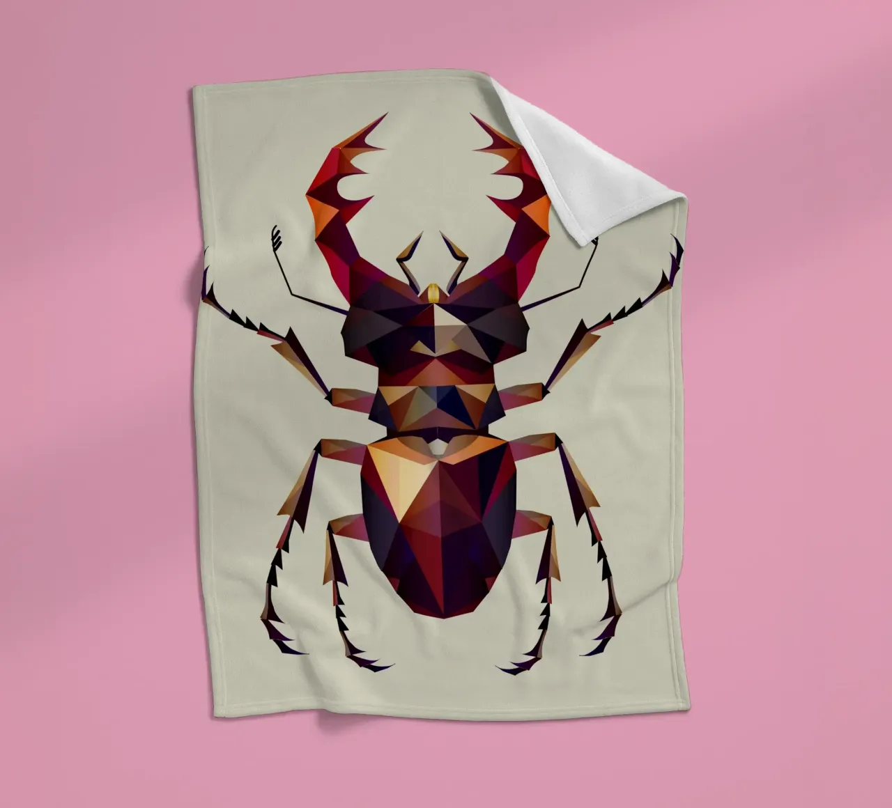 Impressive stag beetle in a modern geometric style fleece blanket by namosh